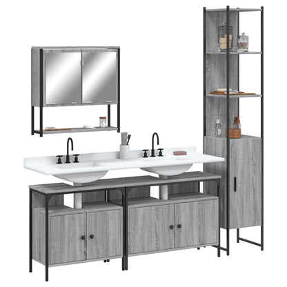 Set Mobili da Bagno 4 pz Grigio Sonoma in Legno Multistrato | homemem39