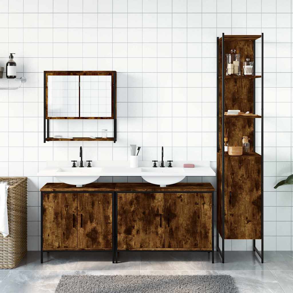 Set Mobili da Bagno 4 pz Rovere Fumo in Legno Multistrato | homemem39