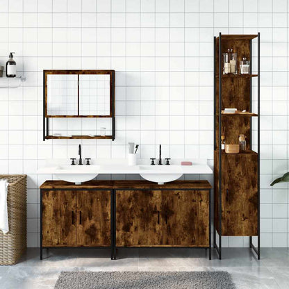 Set Mobili da Bagno 4 pz Rovere Fumo in Legno Multistrato | homemem39