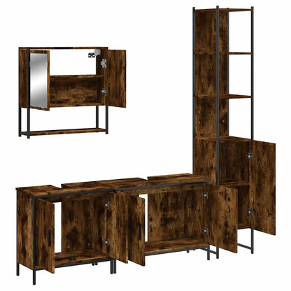 Set Mobili da Bagno 4 pz Rovere Fumo in Legno Multistrato | homemem39