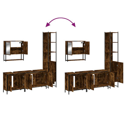 Set Mobili da Bagno 4 pz Rovere Fumo in Legno Multistrato