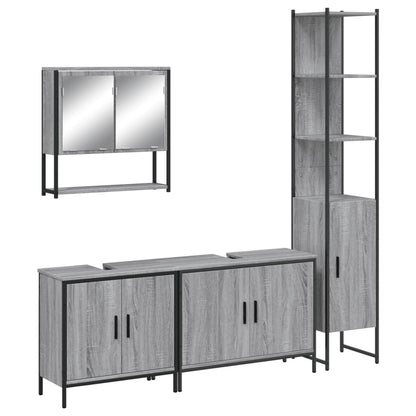 Set Mobili da Bagno 4 pz Grigio Sonoma in Legno Multistrato | homemem39