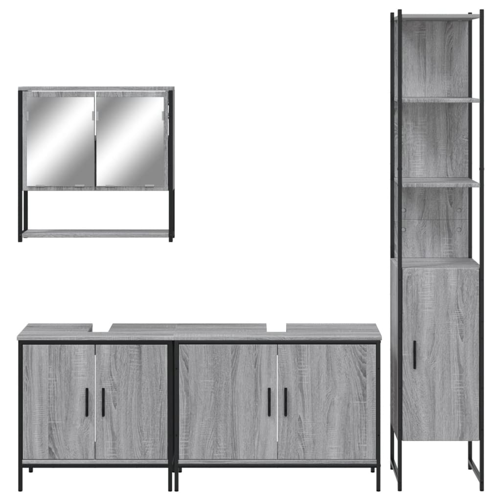 Set Mobili da Bagno 4 pz Grigio Sonoma in Legno Multistrato | homemem39