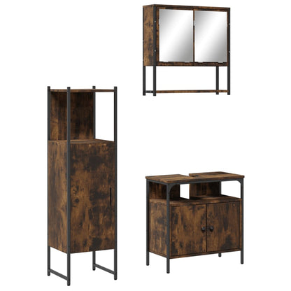 Set Mobili da Bagno 3 pz Rovere Fumo in Legno Multistrato