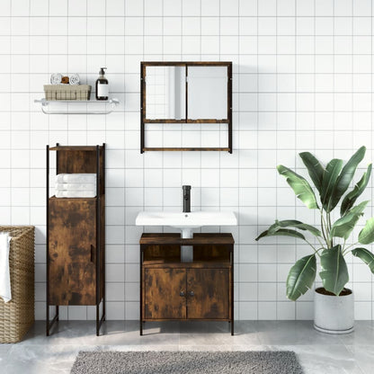 Set Mobili da Bagno 3 pz Rovere Fumo in Legno Multistrato | homemem39