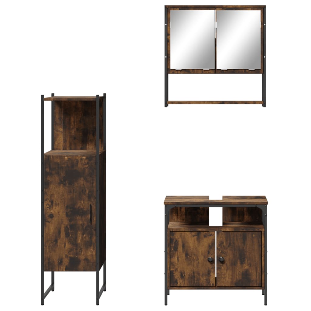 Set Mobili da Bagno 3 pz Rovere Fumo in Legno Multistrato | homemem39