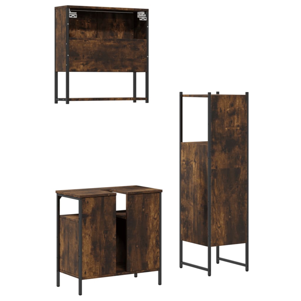 Set Mobili da Bagno 3 pz Rovere Fumo in Legno Multistrato | homemem39