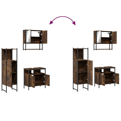 Set Mobili da Bagno 3 pz Rovere Fumo in Legno Multistrato