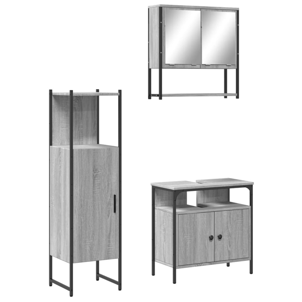 Set Mobili da Bagno 3 pz Grigio Sonoma in Legno Multistrato | homemem39