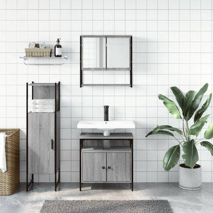 Set Mobili da Bagno 3 pz Grigio Sonoma in Legno Multistrato | homemem39