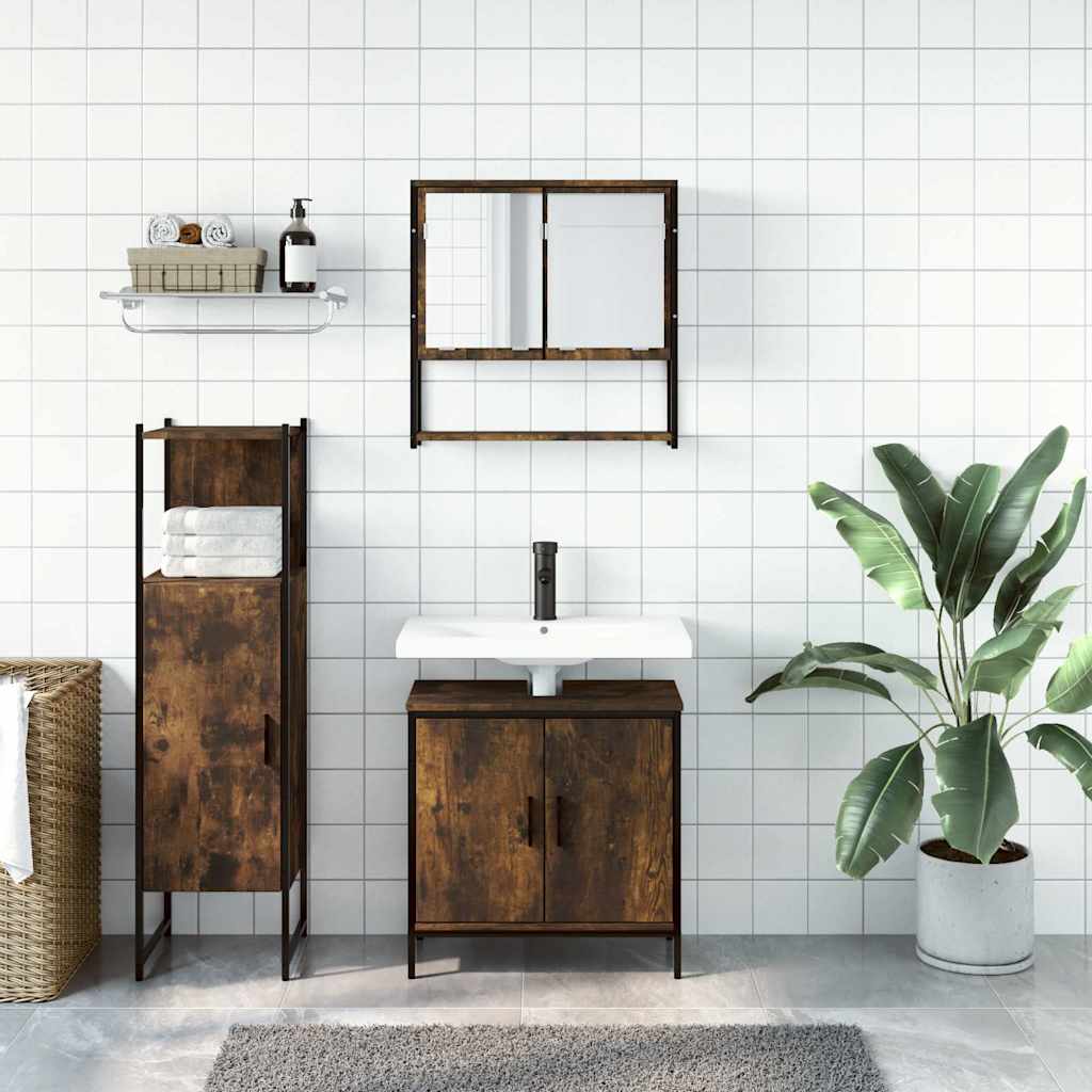Set Mobili da Bagno 3 pz Rovere Fumo in Legno Multistrato | homemem39