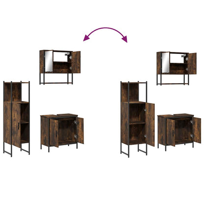 Set Mobili da Bagno 3 pz Rovere Fumo in Legno Multistrato