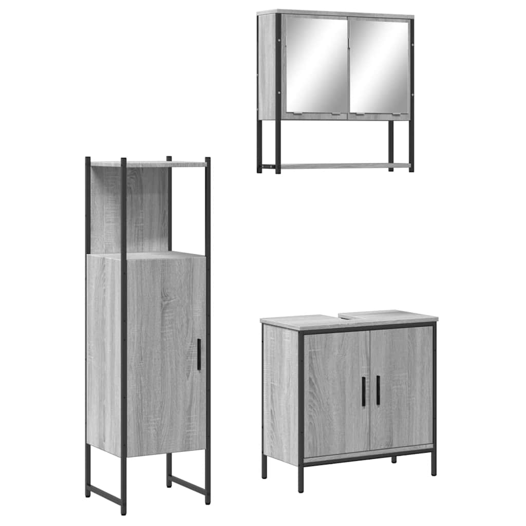 Set Mobili da Bagno 3 pz Grigio Sonoma in Legno Multistrato | homemem39