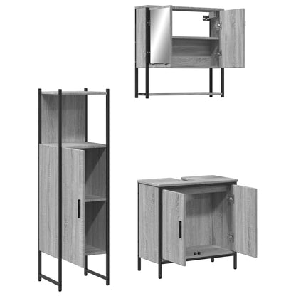 Set Mobili da Bagno 3 pz Grigio Sonoma in Legno Multistrato | homemem39