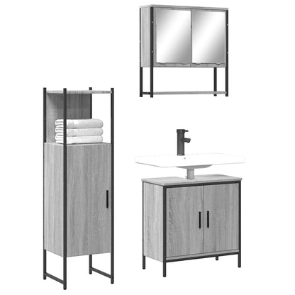 Set Mobili da Bagno 3 pz Grigio Sonoma in Legno Multistrato | homemem39