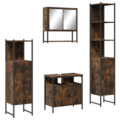 Set Mobili da Bagno 4 pz Rovere Fumo in Legno Multistrato | homemem39
