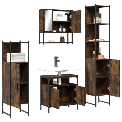 Set Mobili da Bagno 4 pz Rovere Fumo in Legno Multistrato
