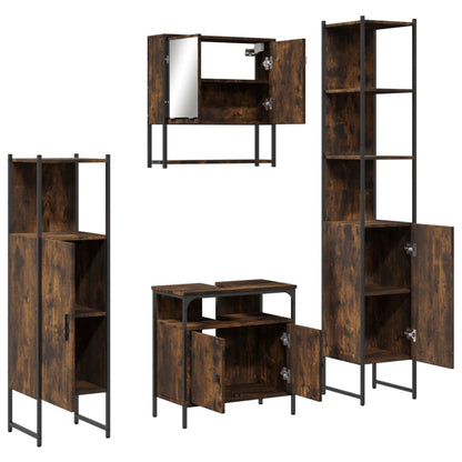 Set Mobili da Bagno 4 pz Rovere Fumo in Legno Multistrato | homemem39