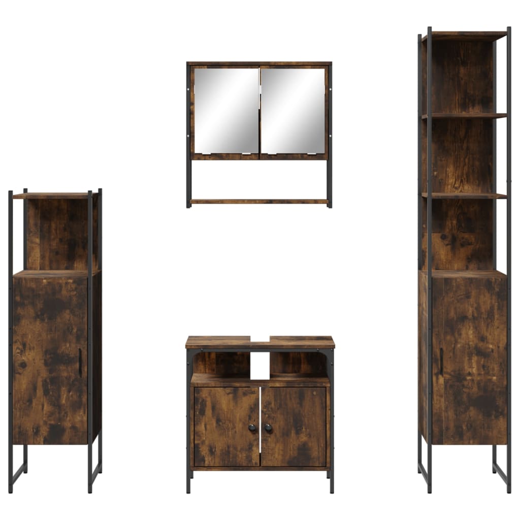Set Mobili da Bagno 4 pz Rovere Fumo in Legno Multistrato | homemem39