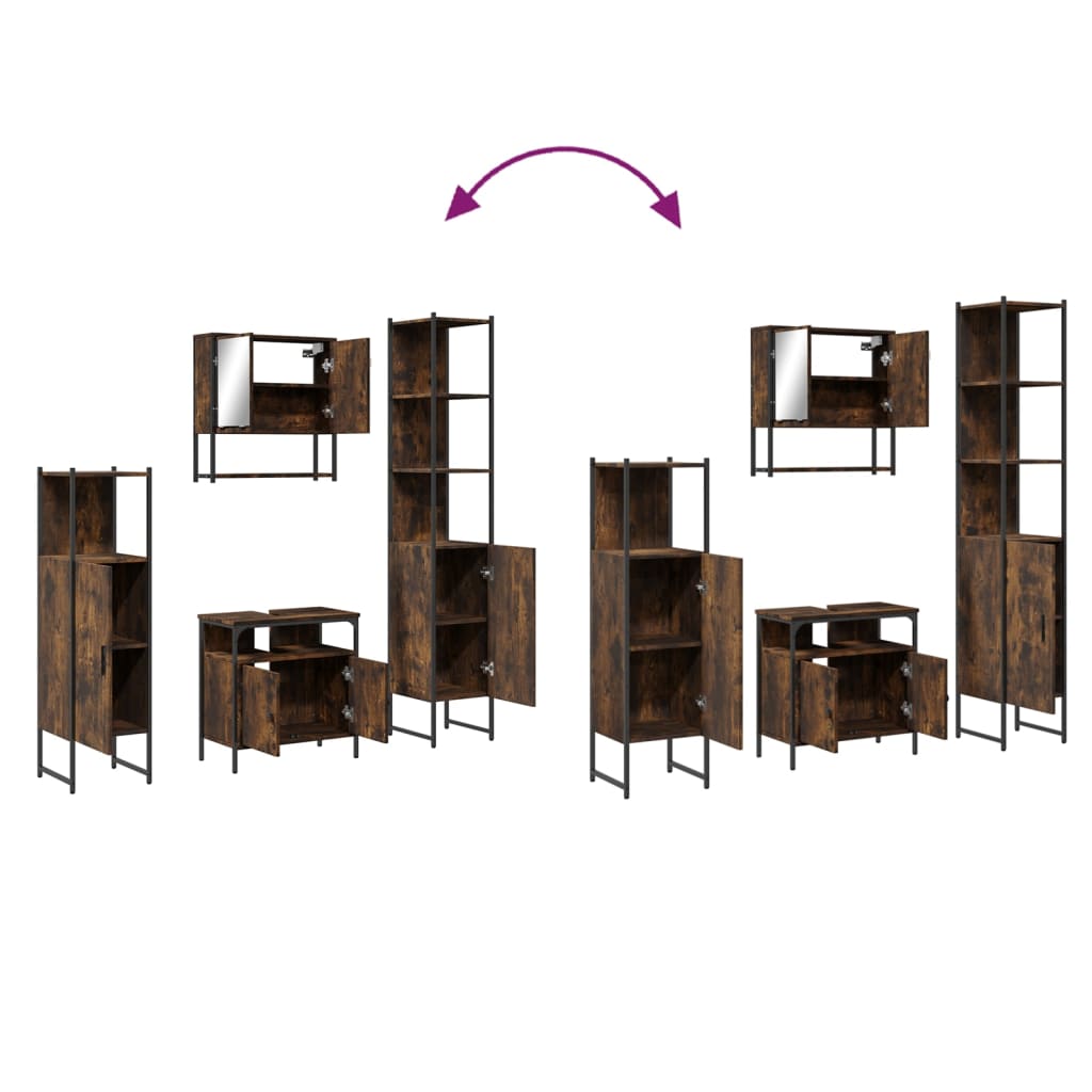 Set Mobili da Bagno 4 pz Rovere Fumo in Legno Multistrato
