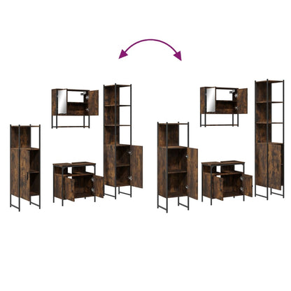 Set Mobili da Bagno 4 pz Rovere Fumo in Legno Multistrato