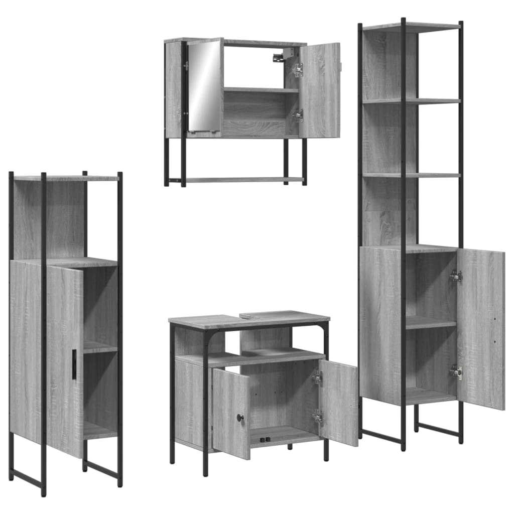 Set Mobili da Bagno 4 pz Grigio Sonoma in Legno Multistrato | homemem39