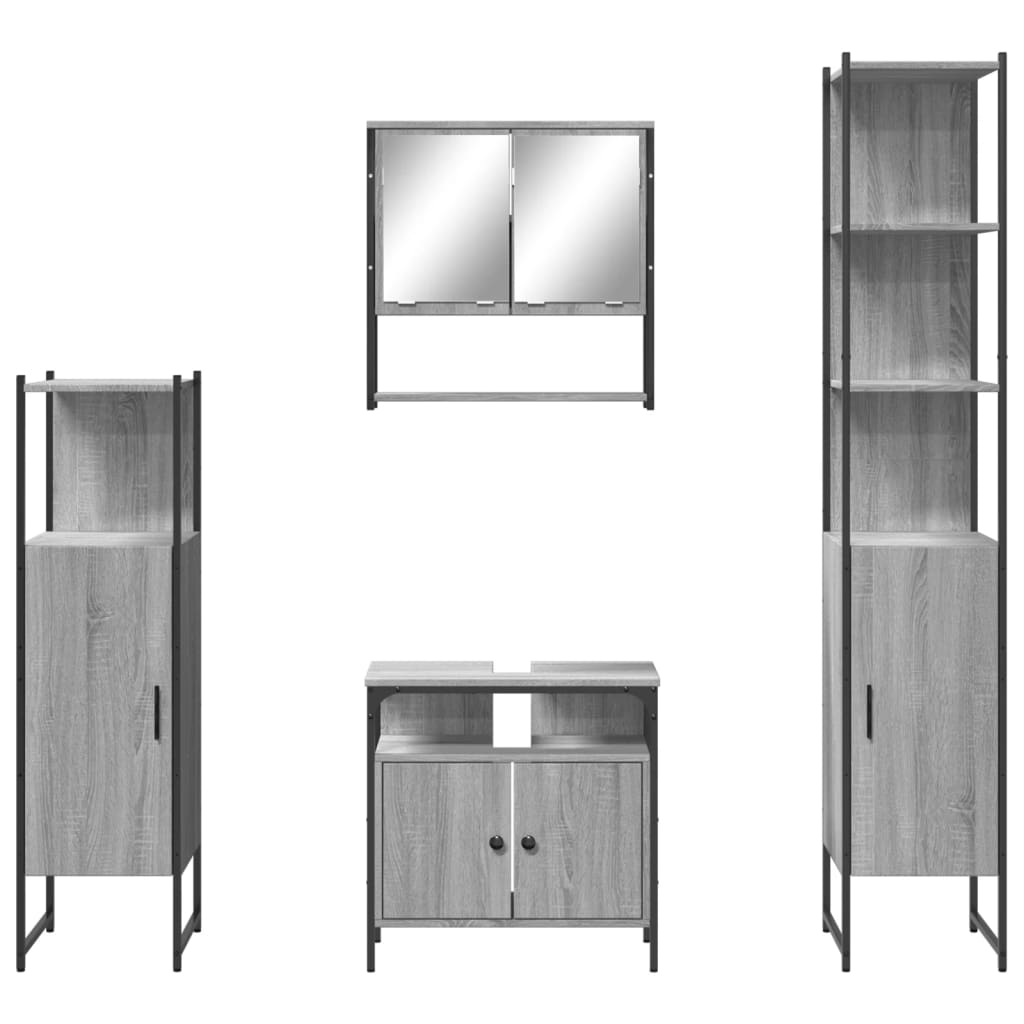 Set Mobili da Bagno 4 pz Grigio Sonoma in Legno Multistrato | homemem39