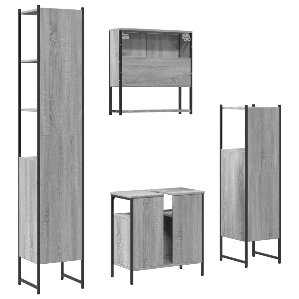 Set Mobili da Bagno 4 pz Grigio Sonoma in Legno Multistrato | homemem39