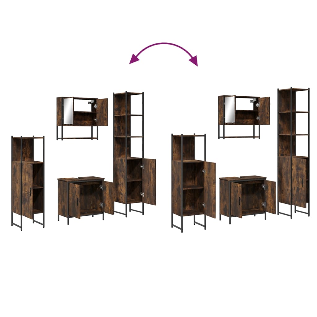 Set Mobili da Bagno 4 pz Rovere Fumo in Legno Multistrato | homemem39