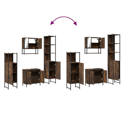 Set Mobili da Bagno 4 pz Rovere Fumo in Legno Multistrato