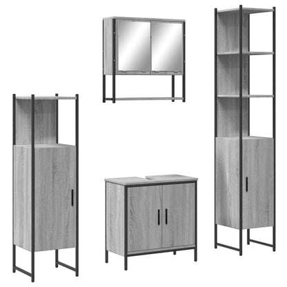 Set Mobili da Bagno 4 pz Grigio Sonoma in Legno Multistrato | homemem39