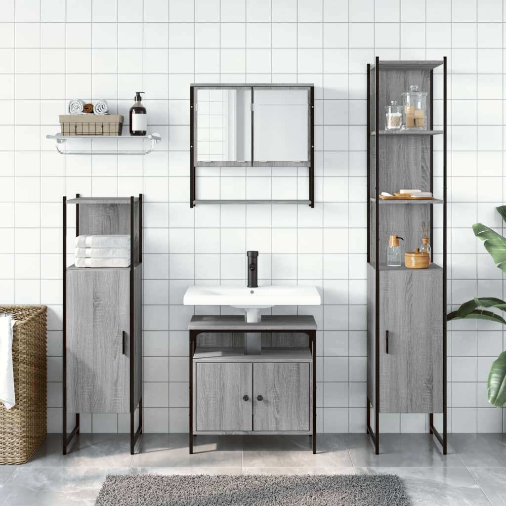Set Mobili da Bagno 4 pz Grigio Sonoma in Legno Multistrato | homemem39