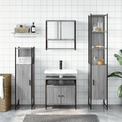 Set Mobili da Bagno 4 pz Grigio Sonoma in Legno Multistrato | homemem39