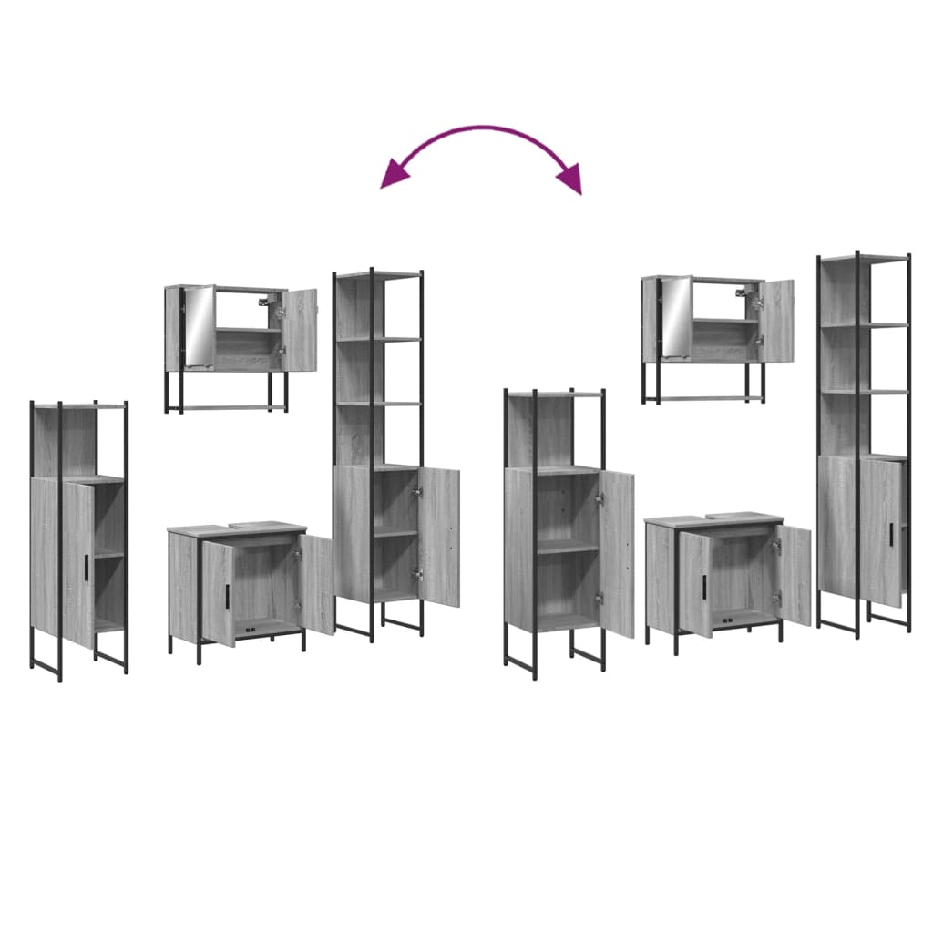 Set Mobili da Bagno 4 pz Grigio Sonoma in Legno Multistrato | homemem39