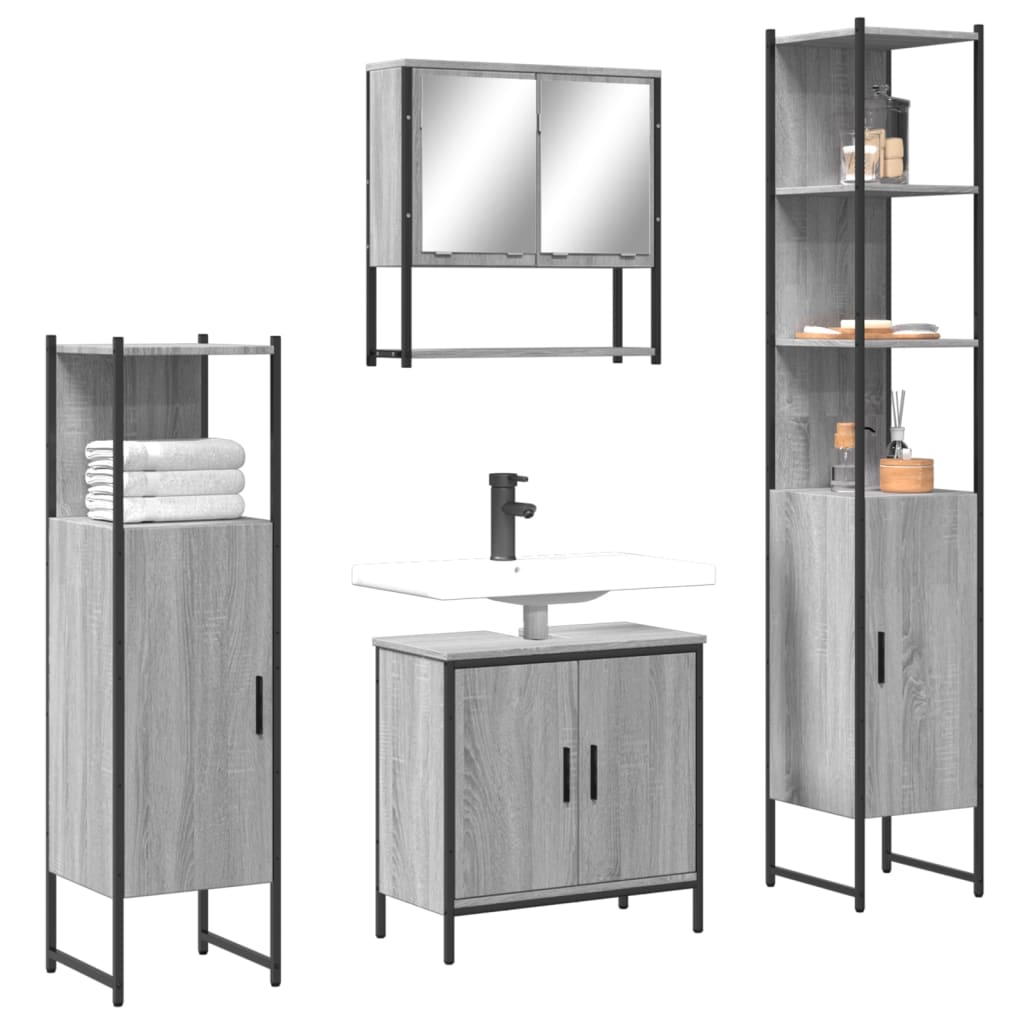 Set Mobili da Bagno 4 pz Grigio Sonoma in Legno Multistrato | homemem39