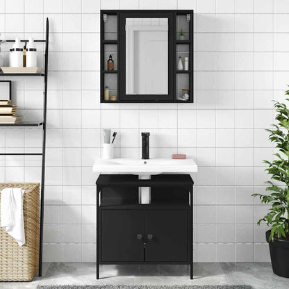 Set Mobili da Bagno 2 pz Nero in Legno Multistrato | homemem39