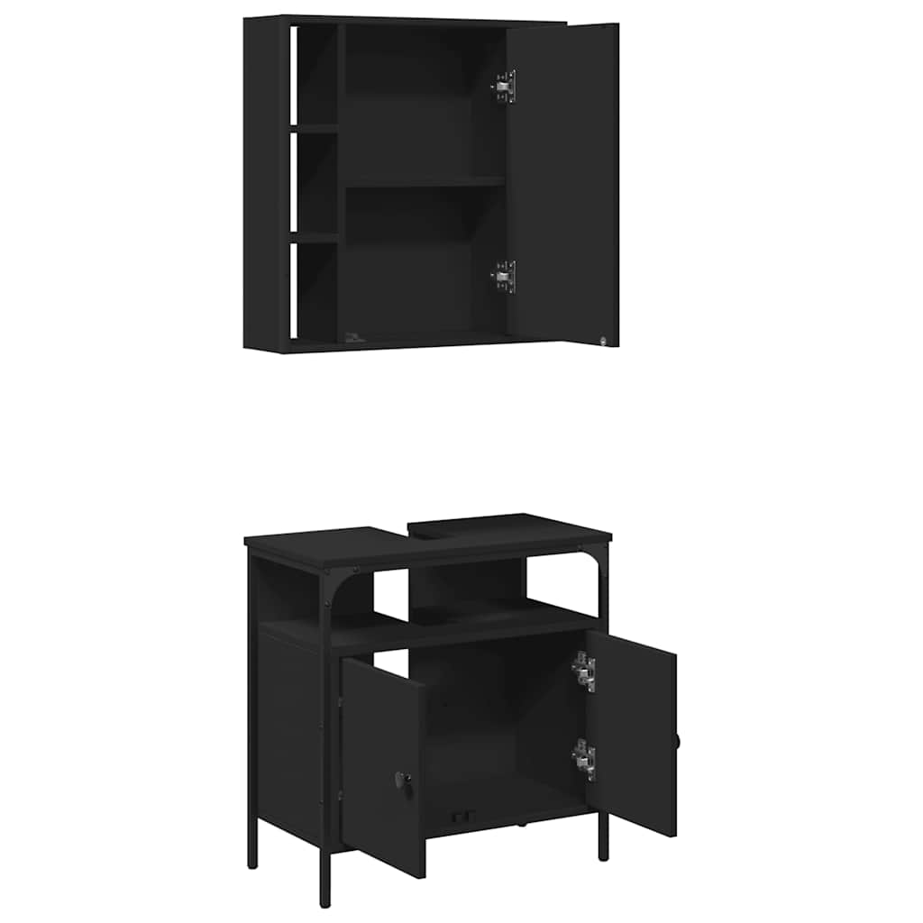 Set Mobili da Bagno 2 pz Nero in Legno Multistrato | homemem39