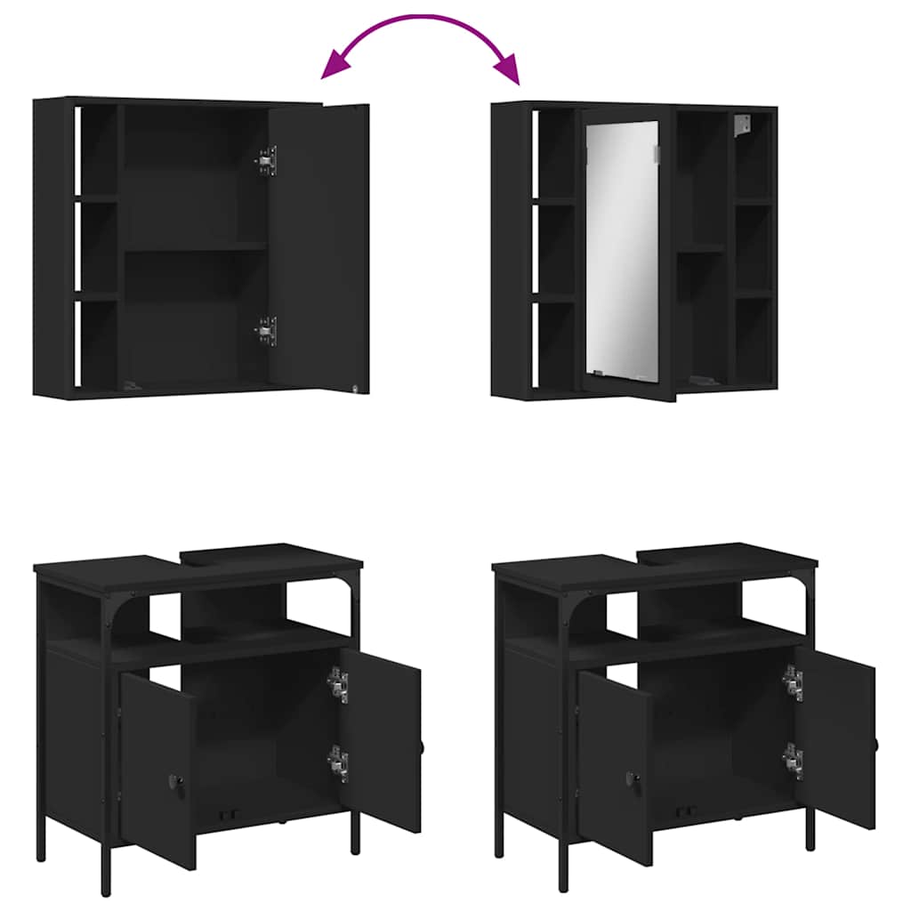 Set Mobili da Bagno 2 pz Nero in Legno Multistrato | homemem39