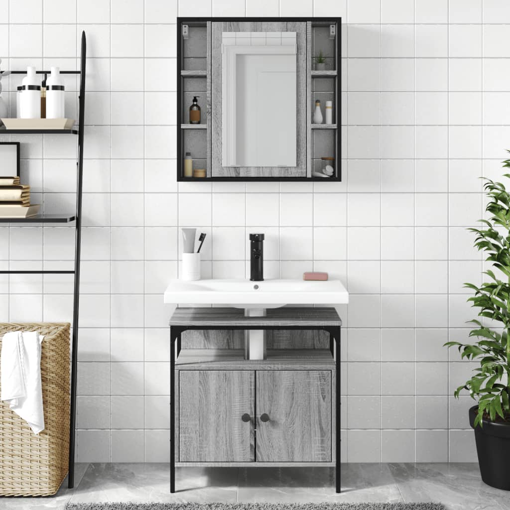 Set Mobili da Bagno 2 pz Grigio Sonoma in Legno Multistrato | homemem39
