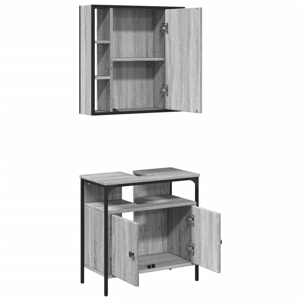 Set Mobili da Bagno 2 pz Grigio Sonoma in Legno Multistrato | homemem39