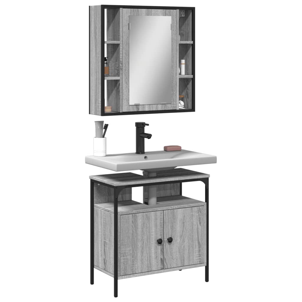Set Mobili da Bagno 2 pz Grigio Sonoma in Legno Multistrato | homemem39