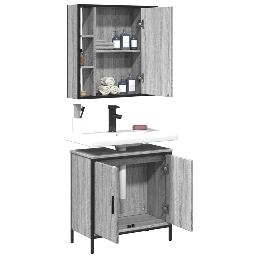 Set Mobili da Bagno 2 pz Grigio Sonoma in Legno Multistrato