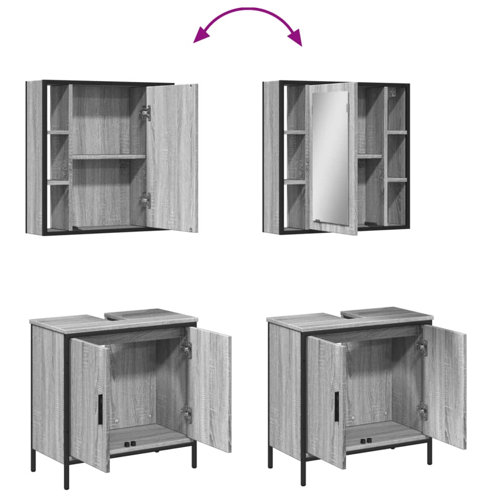Set Mobili da Bagno 2 pz Grigio Sonoma in Legno Multistrato | homemem39