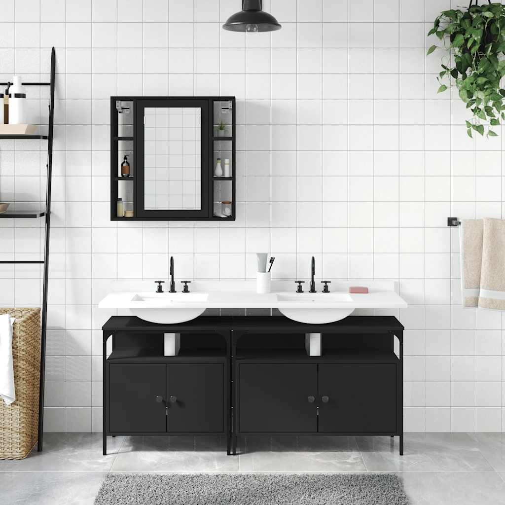 Set di Mobili da Bagno 3 pz Nero in Legno Multistrato | homemem39