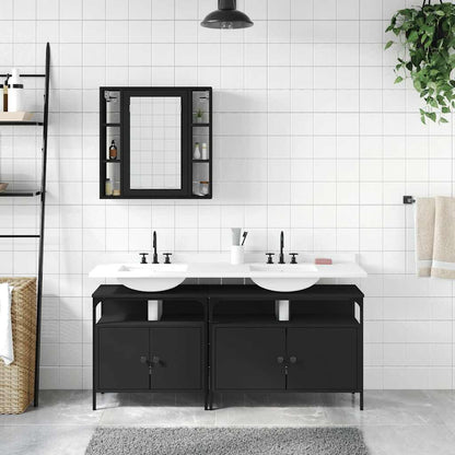 Set di Mobili da Bagno 3 pz Nero in Legno Multistrato | homemem39