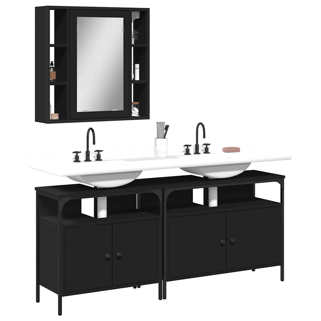 Set di Mobili da Bagno 3 pz Nero in Legno Multistrato | homemem39