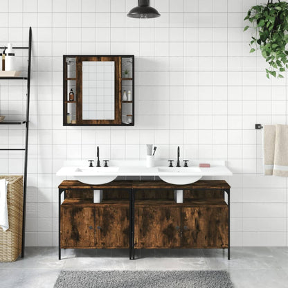 Set Mobili da Bagno 3 pz Rovere Fumo in Legno Multistrato