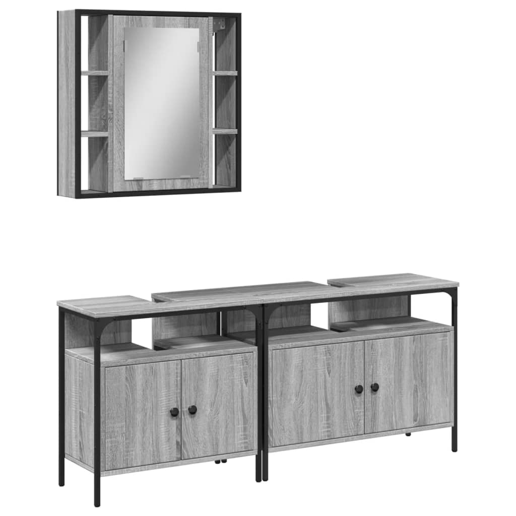Set Mobili da Bagno 3 pz Grigio Sonoma in Legno Multistrato | homemem39