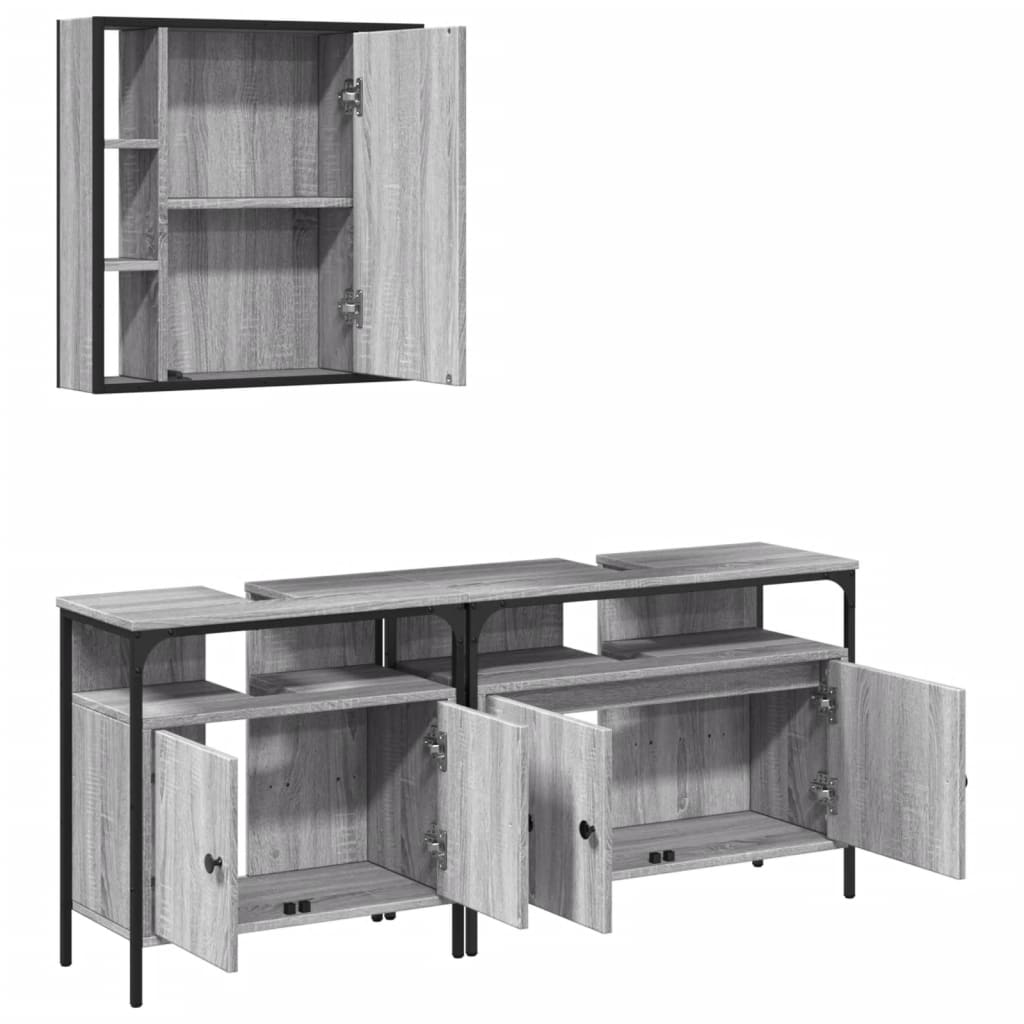 Set Mobili da Bagno 3 pz Grigio Sonoma in Legno Multistrato | homemem39