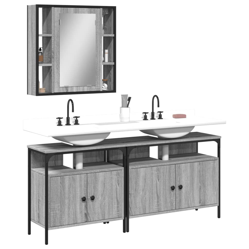 Set Mobili da Bagno 3 pz Grigio Sonoma in Legno Multistrato | homemem39